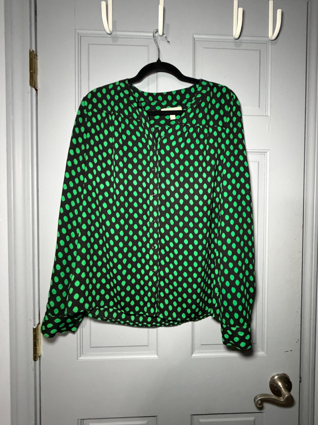 Banana Republic Black Blouse With Bright Green Polka Dots
